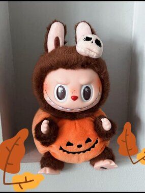 Pop Mart Labubu Happy Halloween Party Series-Sitting Pumpkin Vinyl Plush Pendant